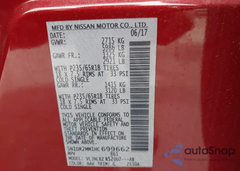 2017 Nissan Pathfinder S from USA, damaged, VIN 5N1DR2MM1HC699662